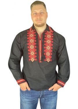 Ie barbati neagra cu broderie, RB24, negru/rosu