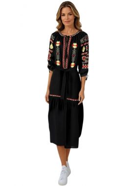Rochie traditionala dama R25 negru/rosu
