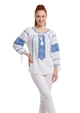 Bluza dama IL26 alb/albastru