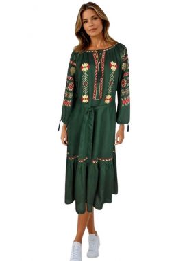 Rochie traditionala dama R25 verde/galben