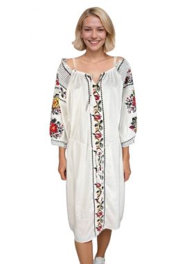 Rochie traditionala dama R25 alb/gri