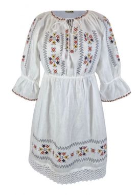 Rochie fete cu model traditional, alb/negru mahon
