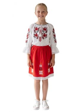 Rochie fete F26 tip costum alb/rosu