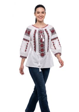 Bluza dama AU26 alb/rosu