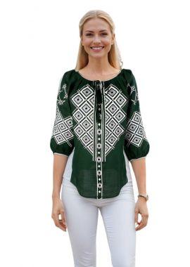 Bluza dama traditionala verde RS25 verde/alb