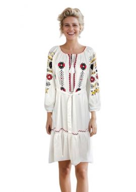 Rochie traditionala dama R25 alb/galben