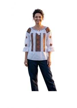 Bluza dama IU26 alb/portocaliu