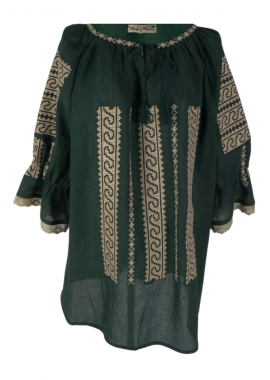 Bluza traditionala verde cu broderie, R46, verde moss