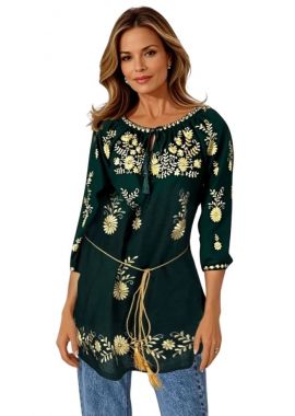 Bluza dama traditionala verde R256 verde olive/auriu