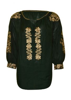 Bluza traditionala verde cu broderie, RV, verde/auriu