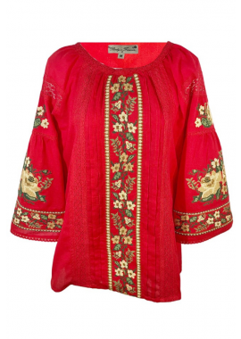 Bluza traditionala rosie cu broderie RIAG, rosu/bej-S