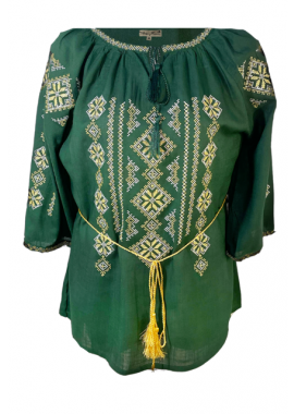 Bluza traditionala verde cu broderie, RIAG, verde/auriu