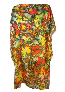 Rochie tip poncho cu fluturi, Dacali, rosu/verde, one size