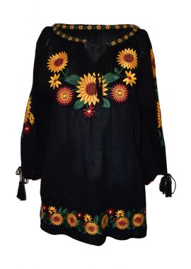 Bluza traditionala dama neagra cu broderie, RFN 2, negru-XL