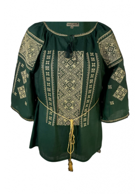 Bluza traditionala verde cu broderie, RIAG, verde/aur antic