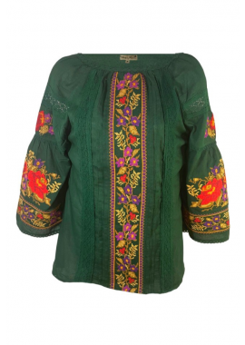 Bluza traditionala verde cu broderie RIAG, verde