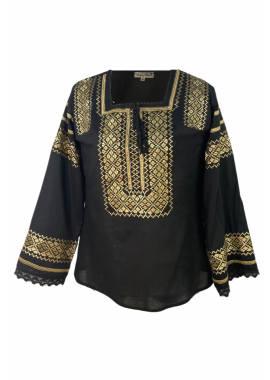 Bluza traditionala neagra, dama, R 25, negru/auriu metalizat